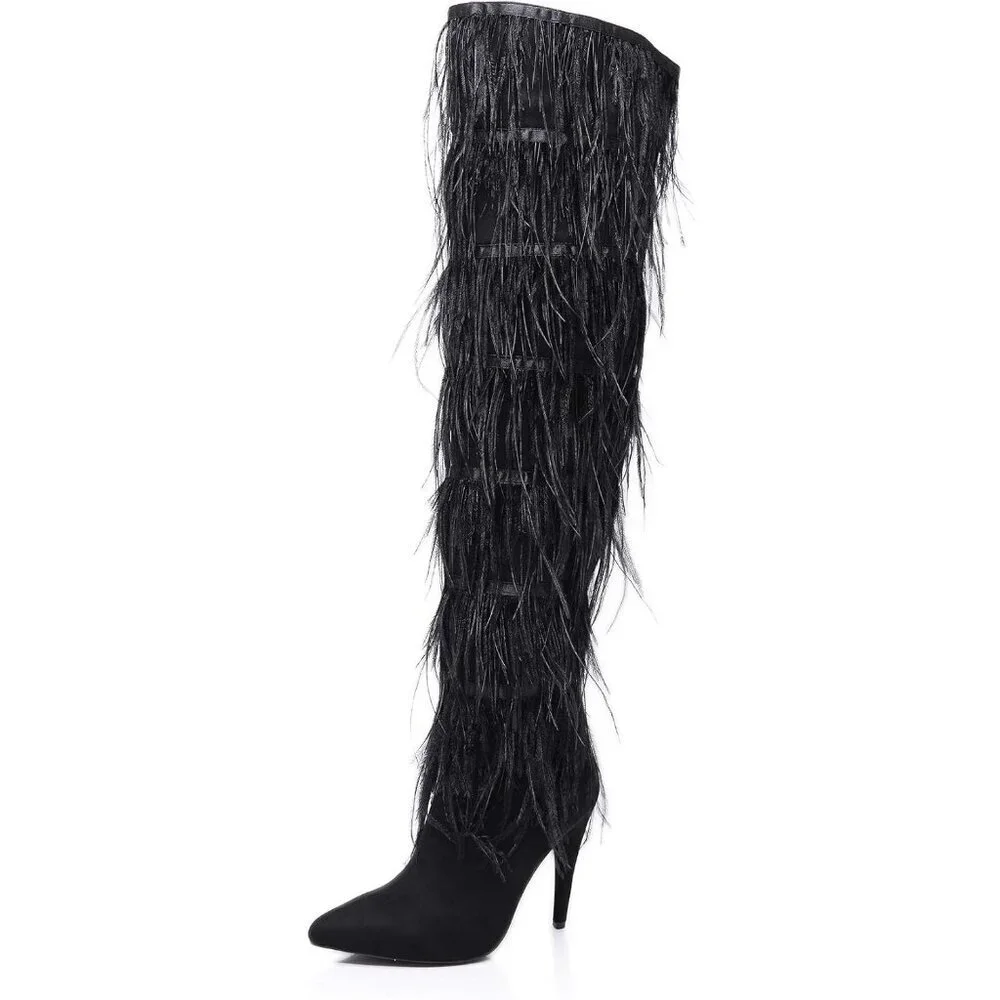 Women Pointed Toe Sparkle Over the Knee Boots Winter Stiletto Heel Thigh Bootie
